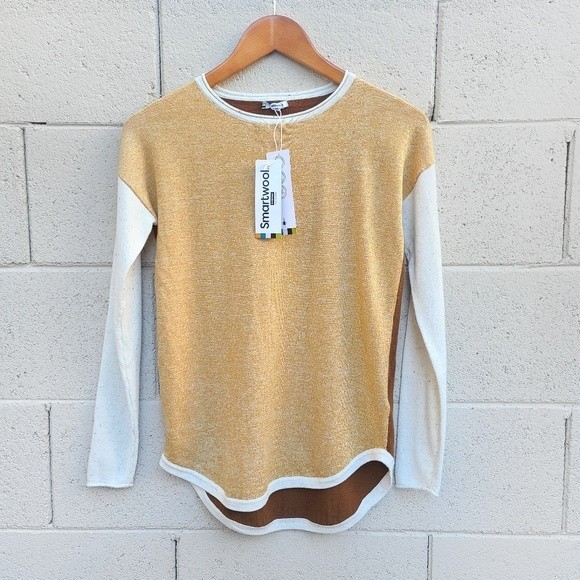 Smartwool | Shadow Pine Colorblock Sweater in Honey Gold/Natural Donegal NEW - Picture 2 of 12